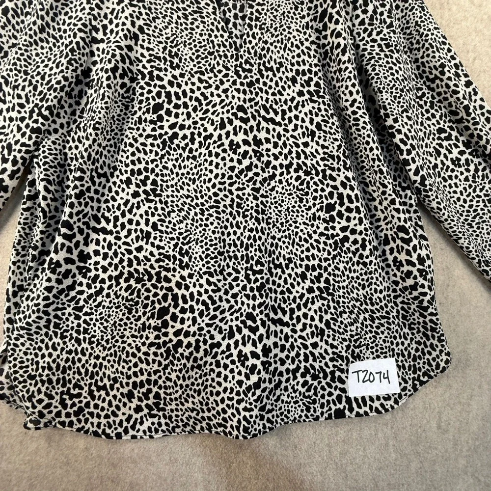 Michael Kors Womens Animal Print Split Neck Blouse Black White Size M T2074